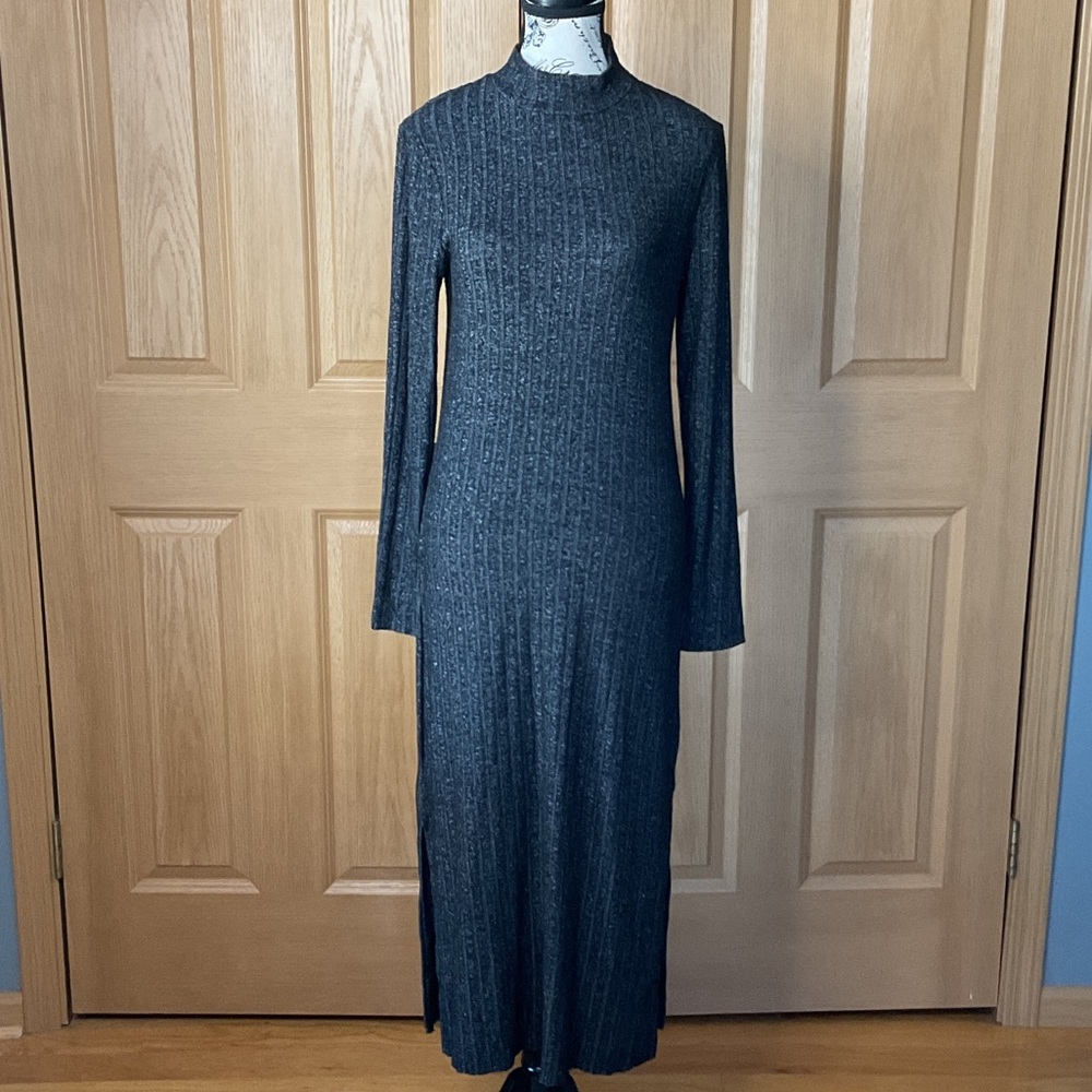 For The Republic Charcoal Ribbed Long Sleeve Maxi Dress - Dark Gray